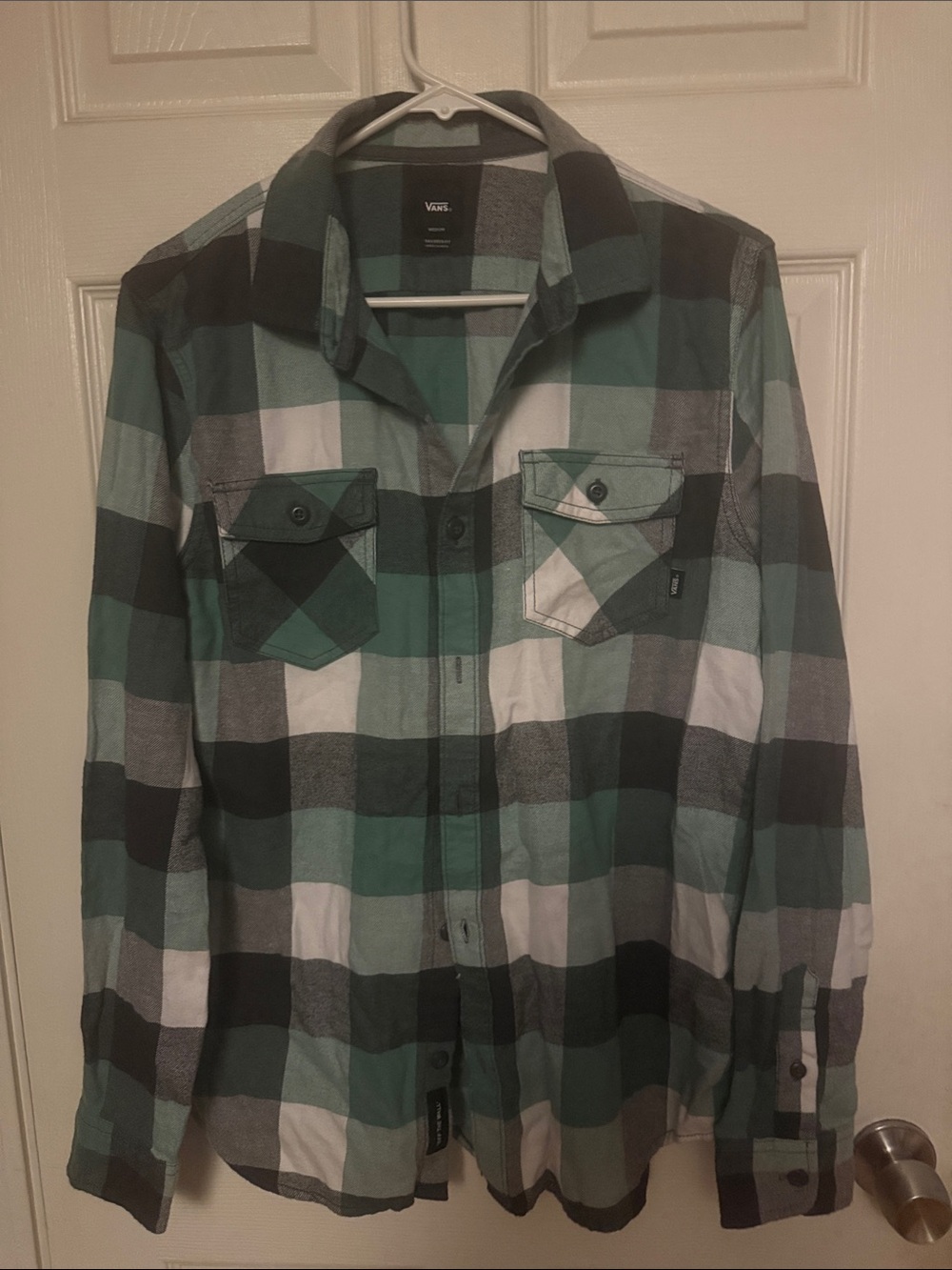 Vans Green Black White Plaid Flannel Shirt